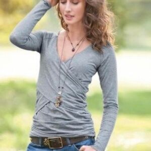 Sundance Black S Faux Wrap Long Sleeve Top Alpine Normcore Scandi Girl